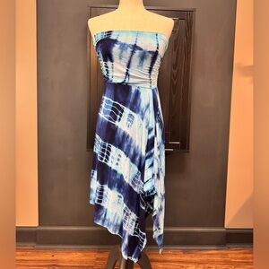 Boston proper Blue Tie-Dye Asymmetrical Strapless Dress